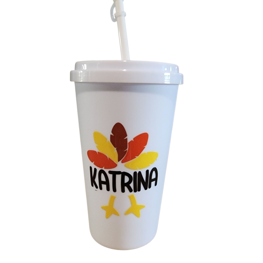 Personalized White Tumbler with Straw